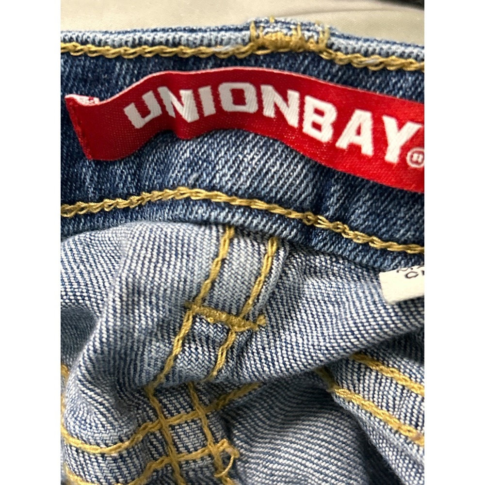 Unionbay Blue Denim Jean Shorts Red White Stripe Frayed Hem Size‎ 5 - Picture 2 of 10